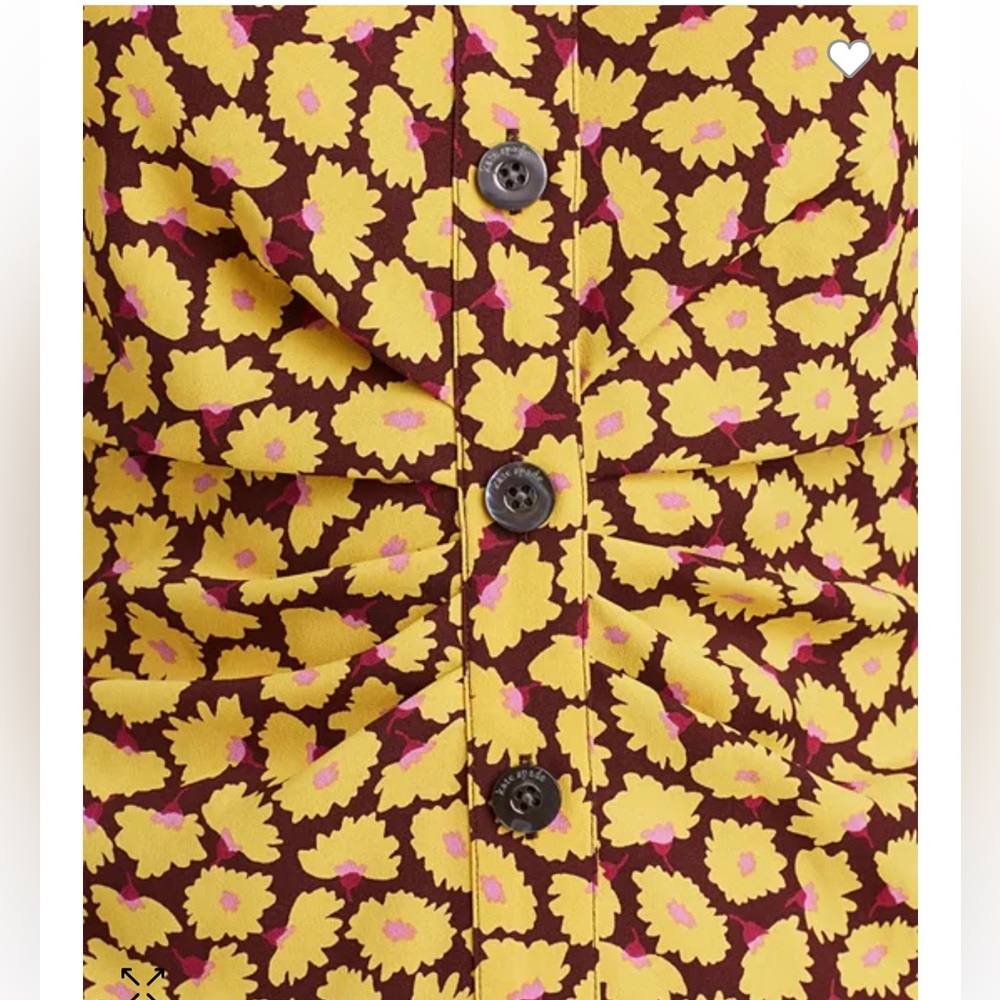 Kate Spade New York Sunny Bloom Ruched Front Shirt Yellow Patterned Dress Sz 2 - Picture 3 of 10